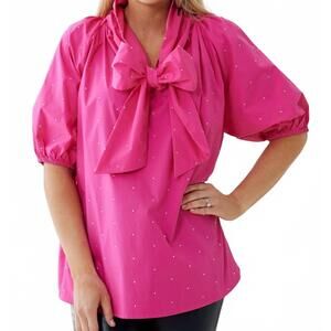 NEW CARYN LAWN ryan bow sparkle top in pink